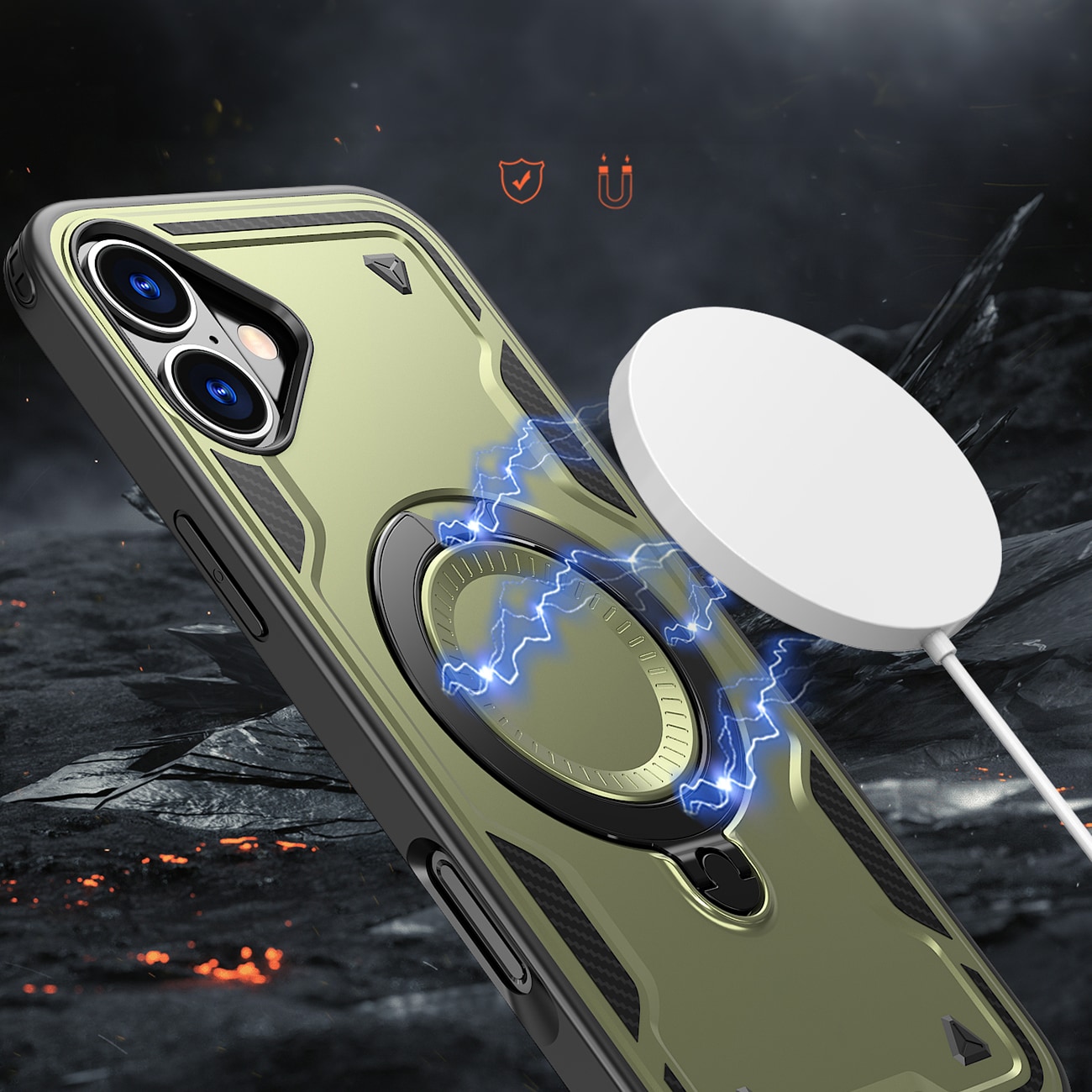Hybrid Armor Trendy Etui med MagSafe til iPhone 16 Plus - Grøn