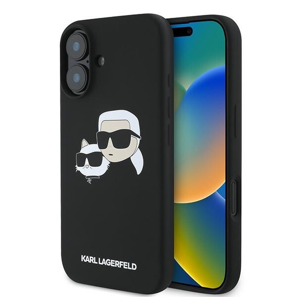 Karl Lagerfeld Silikonfodral Nauble Heads Print MagSafe för iPhone 16 Plus - Svart