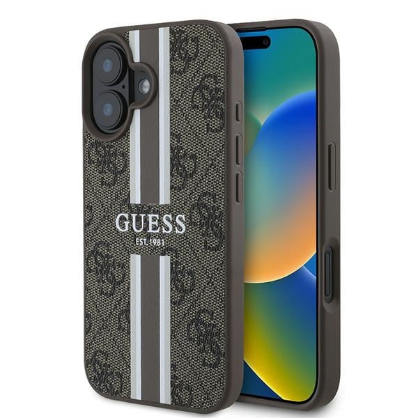 Guess 4G Tryckta ränder MagSafe iPhone 16 Plus Fodral - Brun
