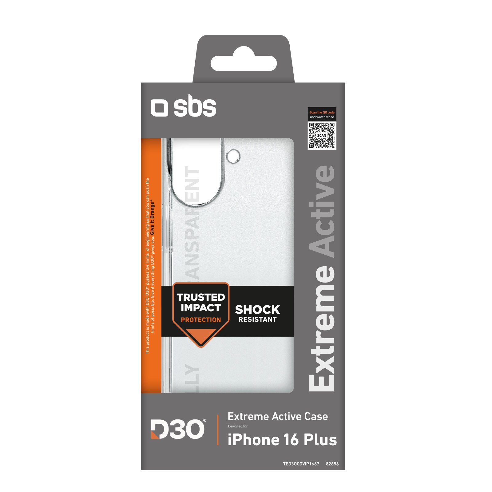 SBS Extreme Active D3O-fodral för iPhone 16 Plus - Transparent