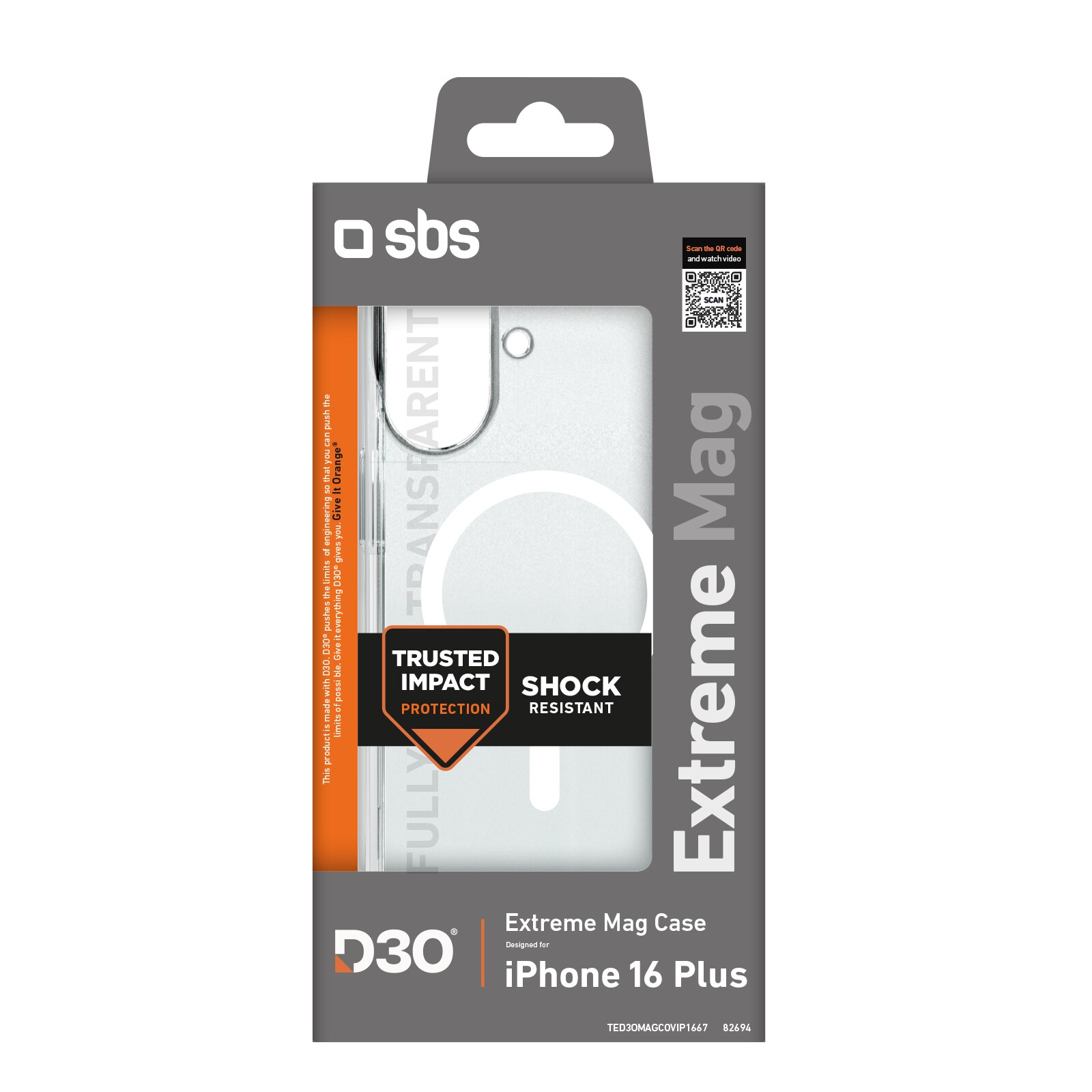 SBS Extreme Mag D3O MagSafe-fodral för iPhone 16 Plus - Transparent