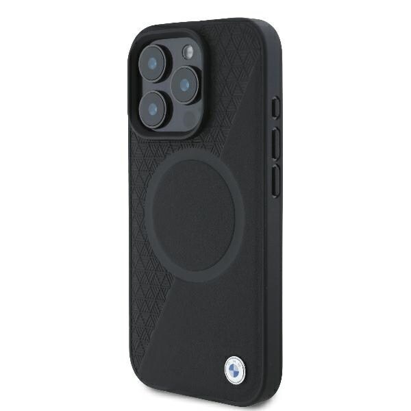 BMW Signature Leather Half Textured & Circle MagSafe-etui til iPhone 16 Pro - sort