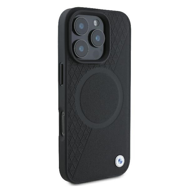 BMW Signature Leather Half Textured & Circle MagSafe-etui til iPhone 16 Pro - sort