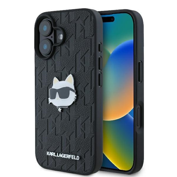 Karl Lagerfeld Monogram Choupette Huvudnål iPhone 16 Fodral - Svart