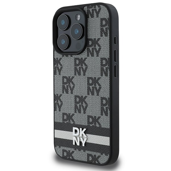 DKNY Fodral med rutigt mönster och tryckta ränder för iPhone 16 Pro - Svart