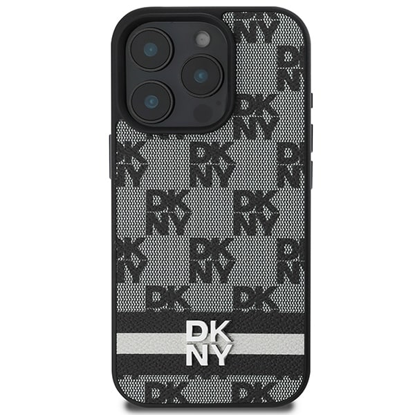 DKNY Fodral med rutigt mönster och tryckta ränder för iPhone 16 Pro - Svart