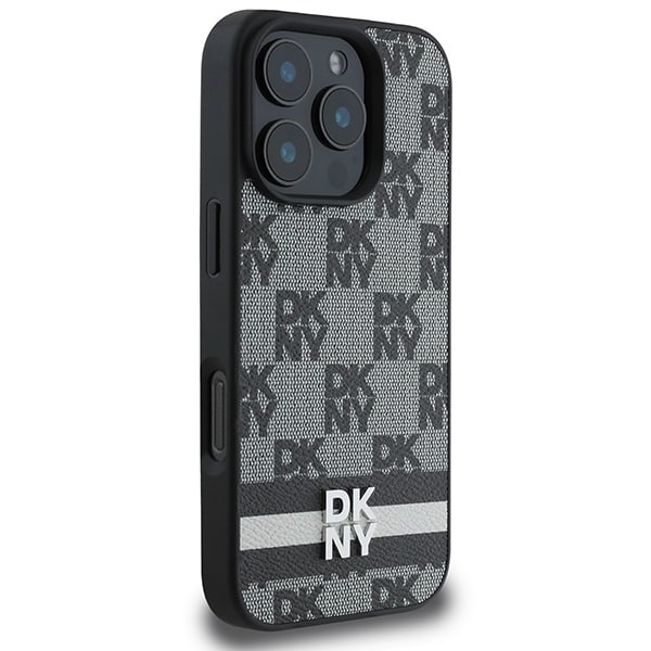 DKNY Fodral med rutigt mönster och tryckta ränder för iPhone 16 Pro - Svart