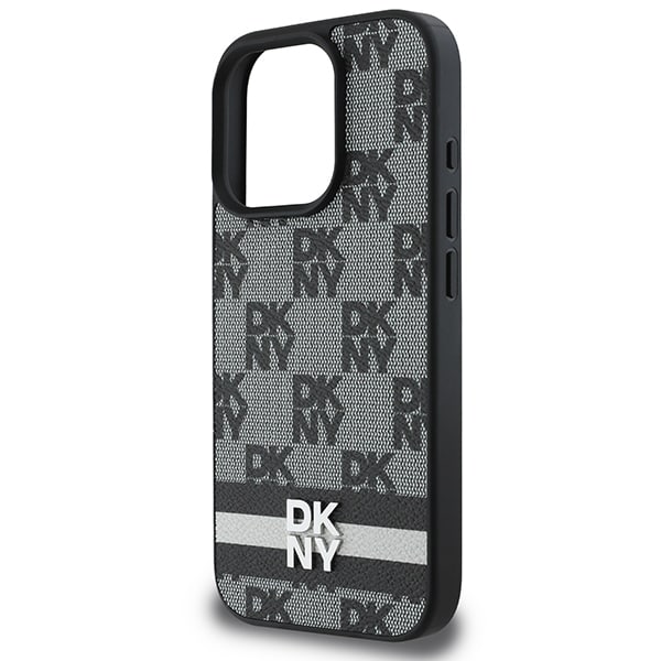DKNY Fodral med rutigt mönster och tryckta ränder för iPhone 16 Pro - Svart