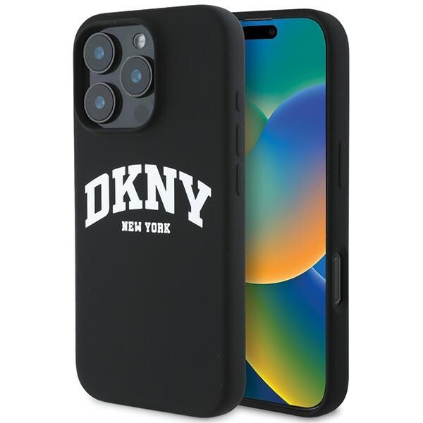 DKNY MagSafe-fodral i silikon med vit tryckt logotyp för iPhone 16 Pro Max - Svart