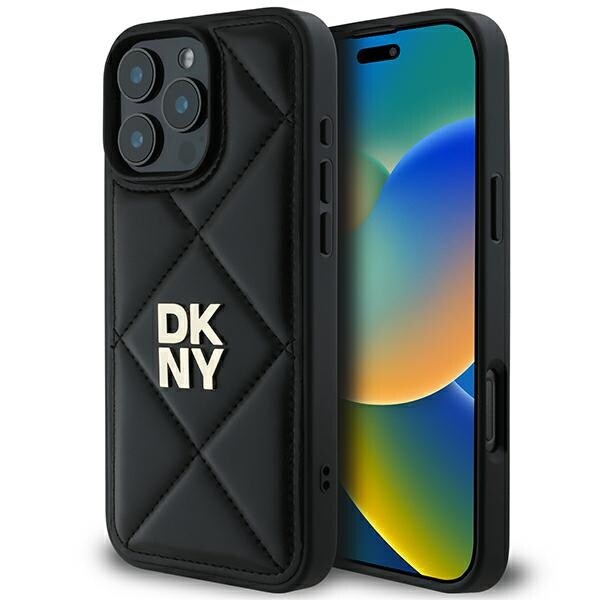 DKNY Quiltad Stack Logo iPhone 16 Pro-fodral - Svart