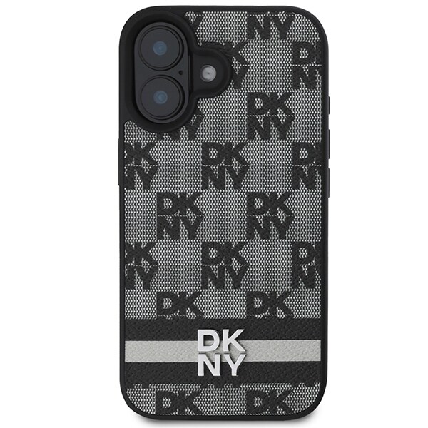 DKNY Rutigt mönster & tryckta ränder iPhone 16 Fodral - Svart