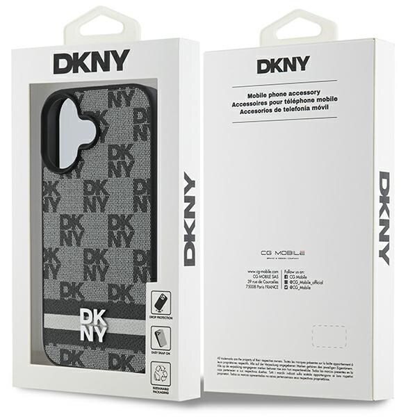 DKNY Rutigt mönster & tryckta ränder iPhone 16 Fodral - Svart