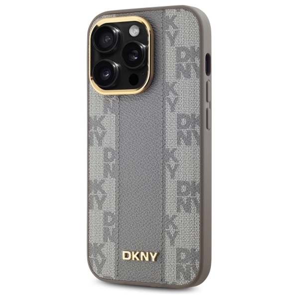 DKNY läderfodral med rutigt monomönster MagSafe iPhone 14 Pro - Beige