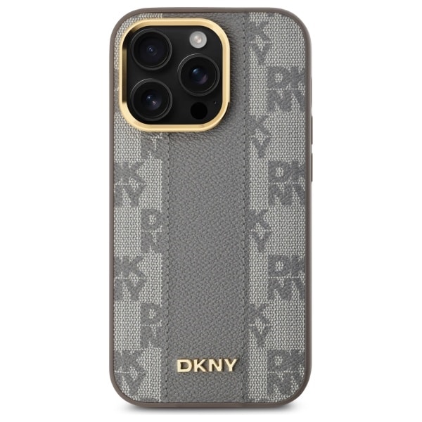 DKNY läderfodral med rutigt monomönster MagSafe iPhone 14 Pro - Beige