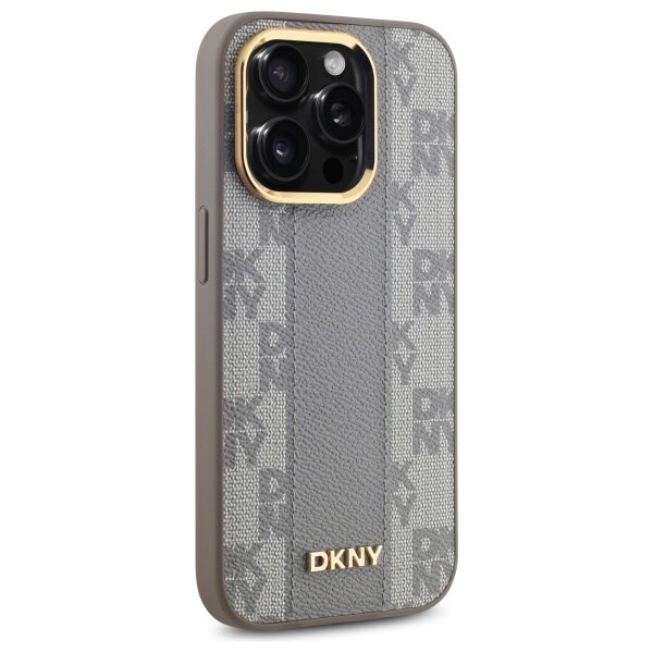 DKNY läderfodral med rutigt monomönster MagSafe iPhone 14 Pro - Beige