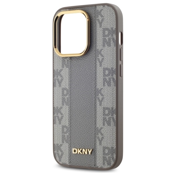 DKNY läderfodral med rutigt monomönster MagSafe iPhone 14 Pro - Beige