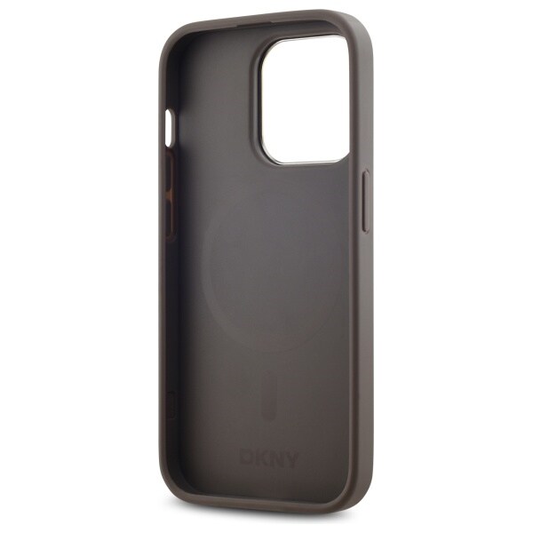 DKNY läderfodral med rutigt monomönster MagSafe iPhone 14 Pro - Beige