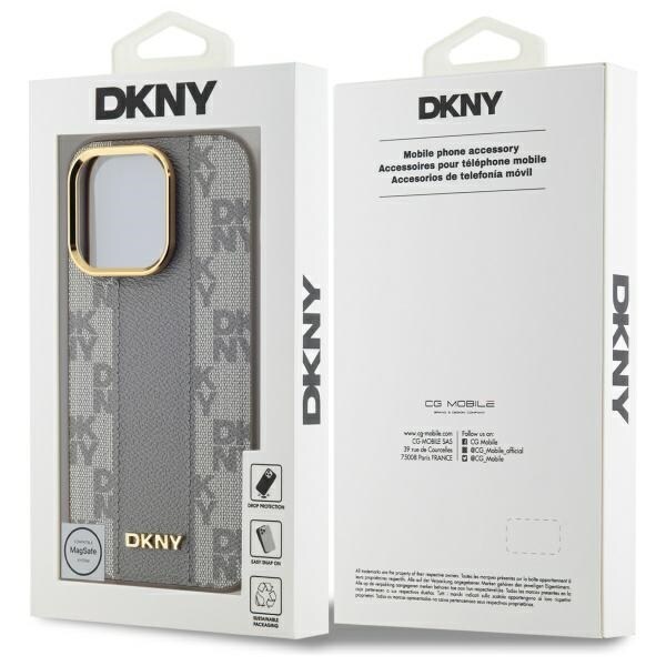 DKNY läderfodral med rutigt monomönster MagSafe iPhone 14 Pro - Beige