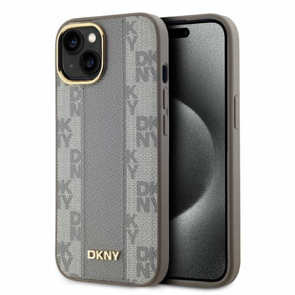 DKNY läderfodral MagSafe iPhone 14 med rutigt monomönster - Beige