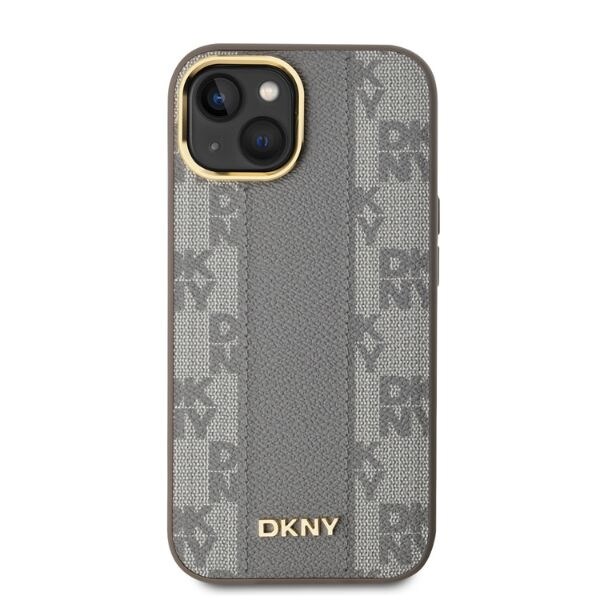 DKNY läderfodral MagSafe iPhone 14 med rutigt monomönster - Beige