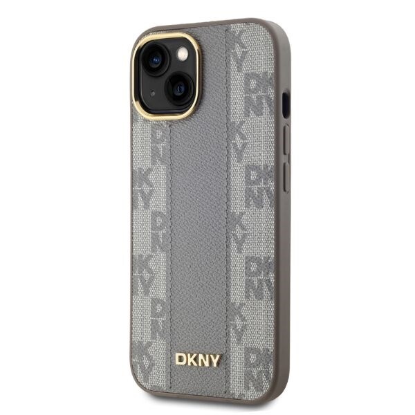 DKNY läderfodral MagSafe iPhone 14 med rutigt monomönster - Beige