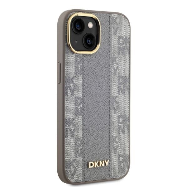 DKNY läderfodral MagSafe iPhone 14 med rutigt monomönster - Beige