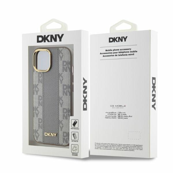 DKNY läderfodral MagSafe iPhone 14 med rutigt monomönster - Beige