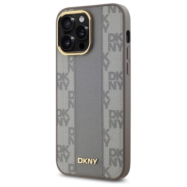 DKNY läderfodral med rutigt monomönster MagSafe iPhone 14 Pro Max - Beige