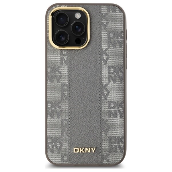 DKNY läderfodral med rutigt monomönster MagSafe iPhone 14 Pro Max - Beige