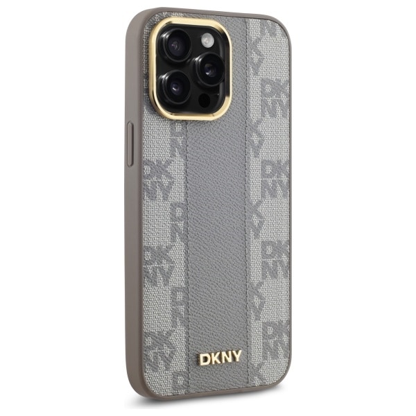 DKNY läderfodral med rutigt monomönster MagSafe iPhone 14 Pro Max - Beige