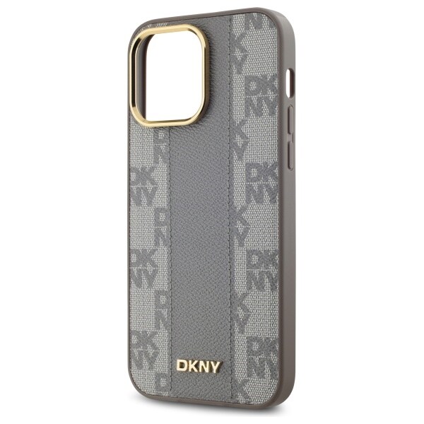 DKNY läderfodral med rutigt monomönster MagSafe iPhone 14 Pro Max - Beige