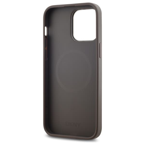 DKNY läderfodral med rutigt monomönster MagSafe iPhone 14 Pro Max - Beige