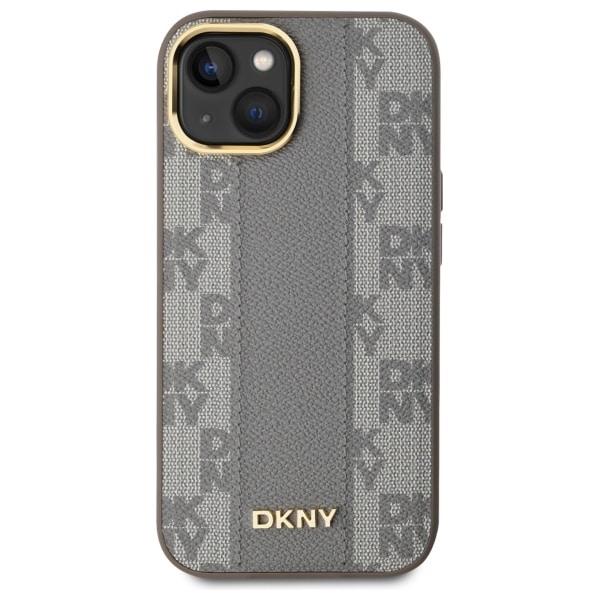 DKNY läderfodral med rutmönster MagSafe iPhone 15 Plus - Beige