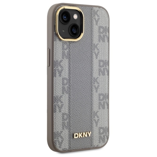 DKNY läderfodral med rutmönster MagSafe iPhone 15 Plus - Beige