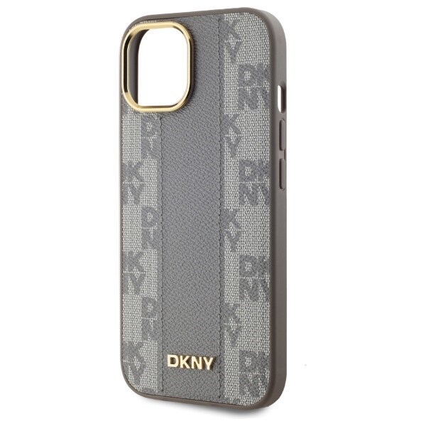 DKNY läderfodral med rutmönster MagSafe iPhone 15 Plus - Beige
