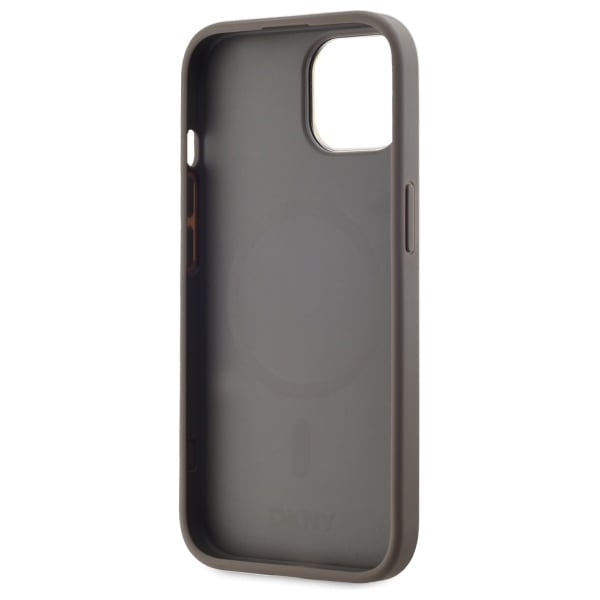 DKNY läderfodral med rutmönster MagSafe iPhone 15 Plus - Beige