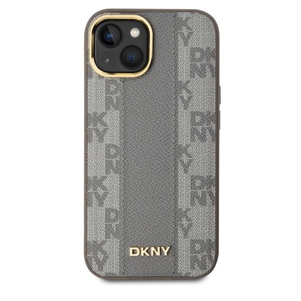 DKNY läderfodral MagSafe iPhone 15 med rutigt monomönster - Beige