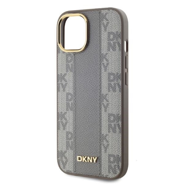 DKNY läderfodral MagSafe iPhone 15 med rutigt monomönster - Beige
