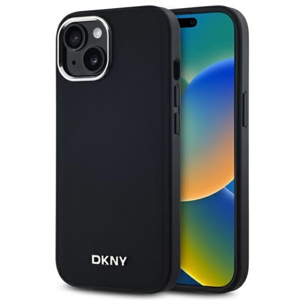 DKNY MagSafe iPhone 15-fodral med slät logotyp - svart