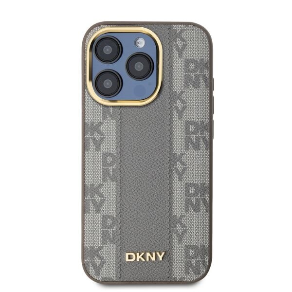 DKNY läderfodral med rutmönster MagSafe iPhone 15 Pro Max - Beige