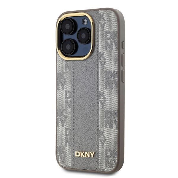 DKNY läderfodral med rutmönster MagSafe iPhone 15 Pro Max - Beige