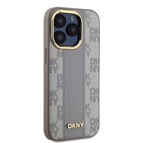 DKNY läderfodral med rutmönster MagSafe iPhone 15 Pro Max - Beige