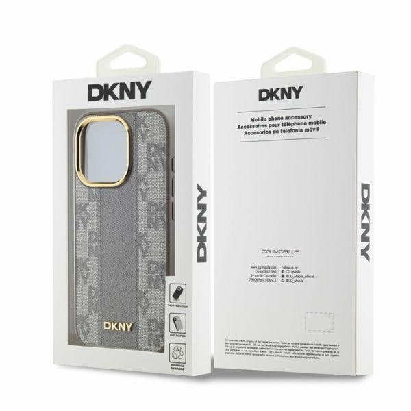 DKNY läderfodral med rutmönster MagSafe iPhone 15 Pro Max - Beige