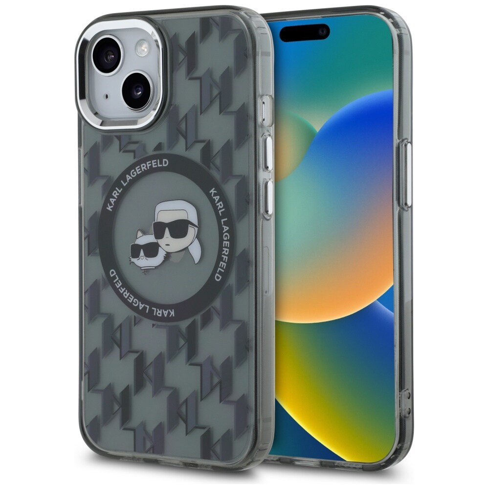 Karl Lagerfeld IML Monogram Karl & Choupette Head MagSafe iPhone 15 Plus Fodral - Svart