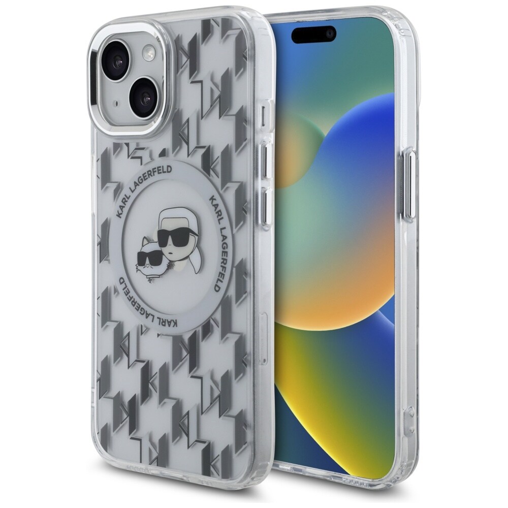 Karl Lagerfeld IML Monogram Karl & Choupette Head MagSafe iPhone 15 Fodral - Klar