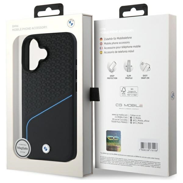 BMW Sign Leather Textured And Line MagSafe iPhone 16 Fodral - Svart