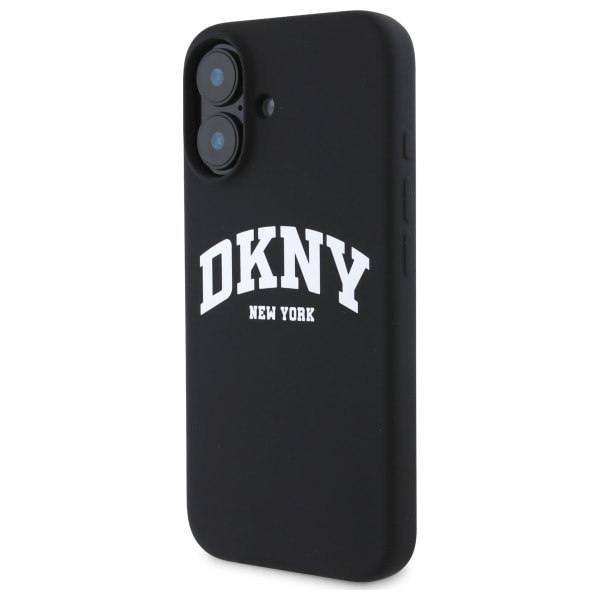 DKNY Silikon Vit Tryckt Logo MagSafe iPhone 16 Fodral - Svart