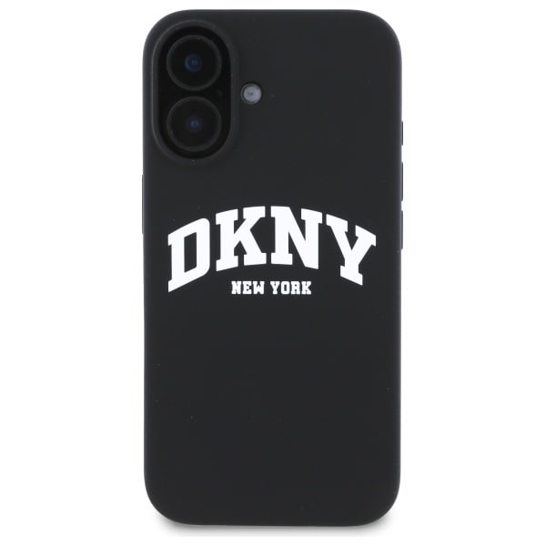 DKNY Silikon Vit Tryckt Logo MagSafe iPhone 16 Fodral - Svart