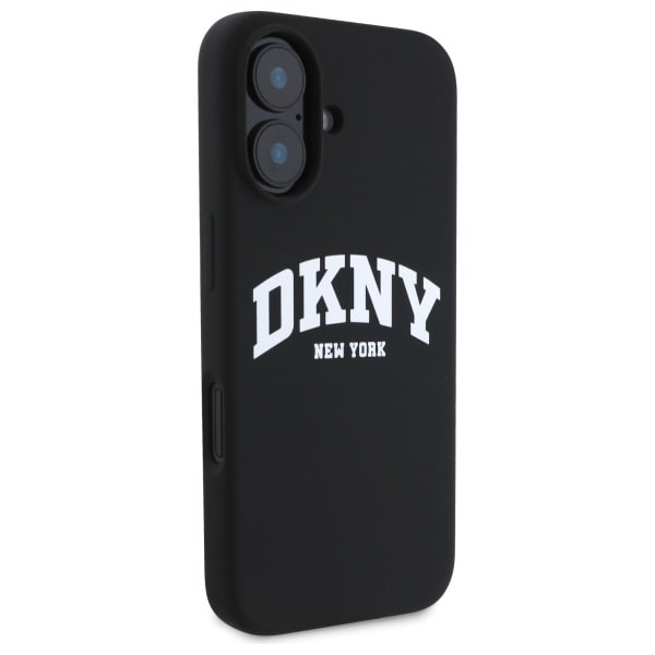 DKNY Silikon Vit Tryckt Logo MagSafe iPhone 16 Fodral - Svart