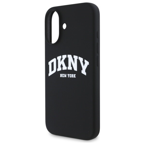 DKNY Silikon Vit Tryckt Logo MagSafe iPhone 16 Fodral - Svart
